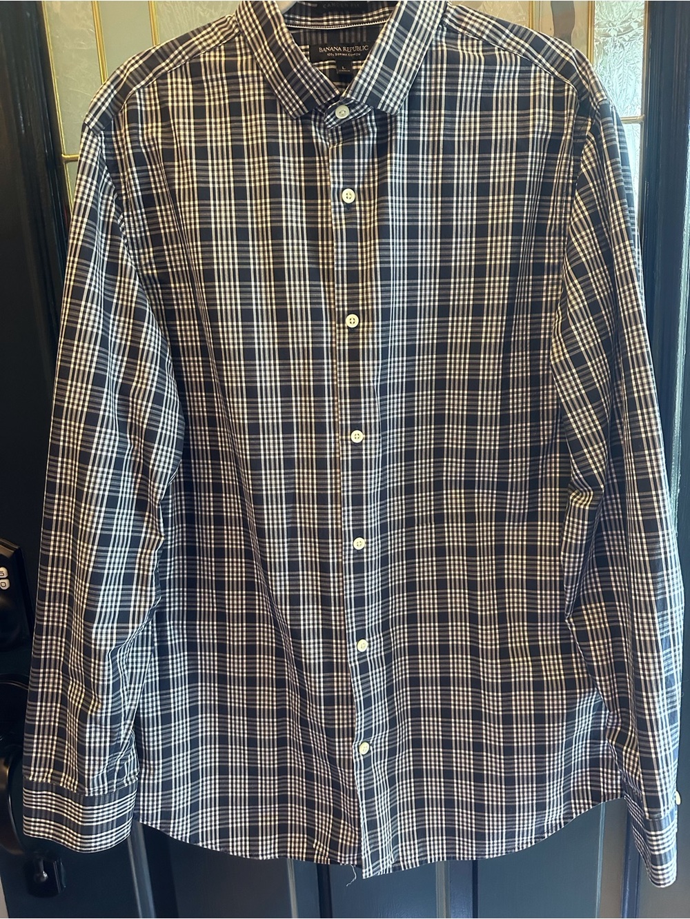 Banana Republic Navy and White Plaid Button-Down Shirt